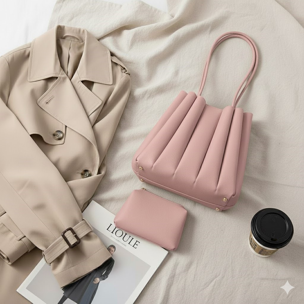 2pc bucket leatherbag