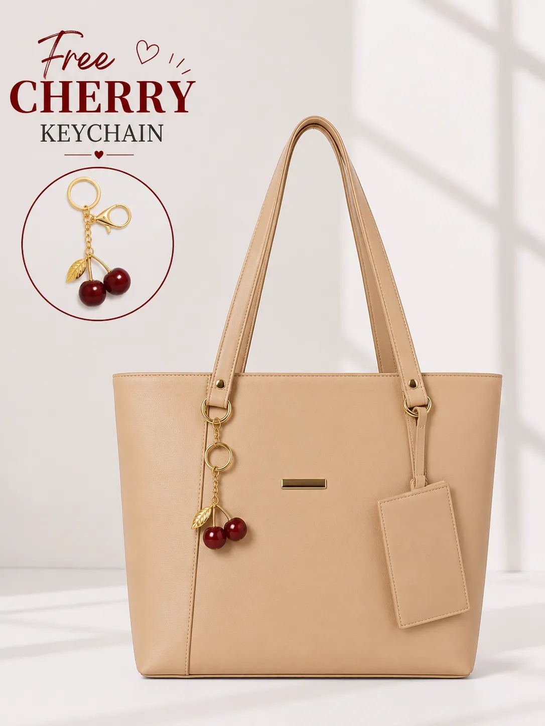 Tote with cherry keychain