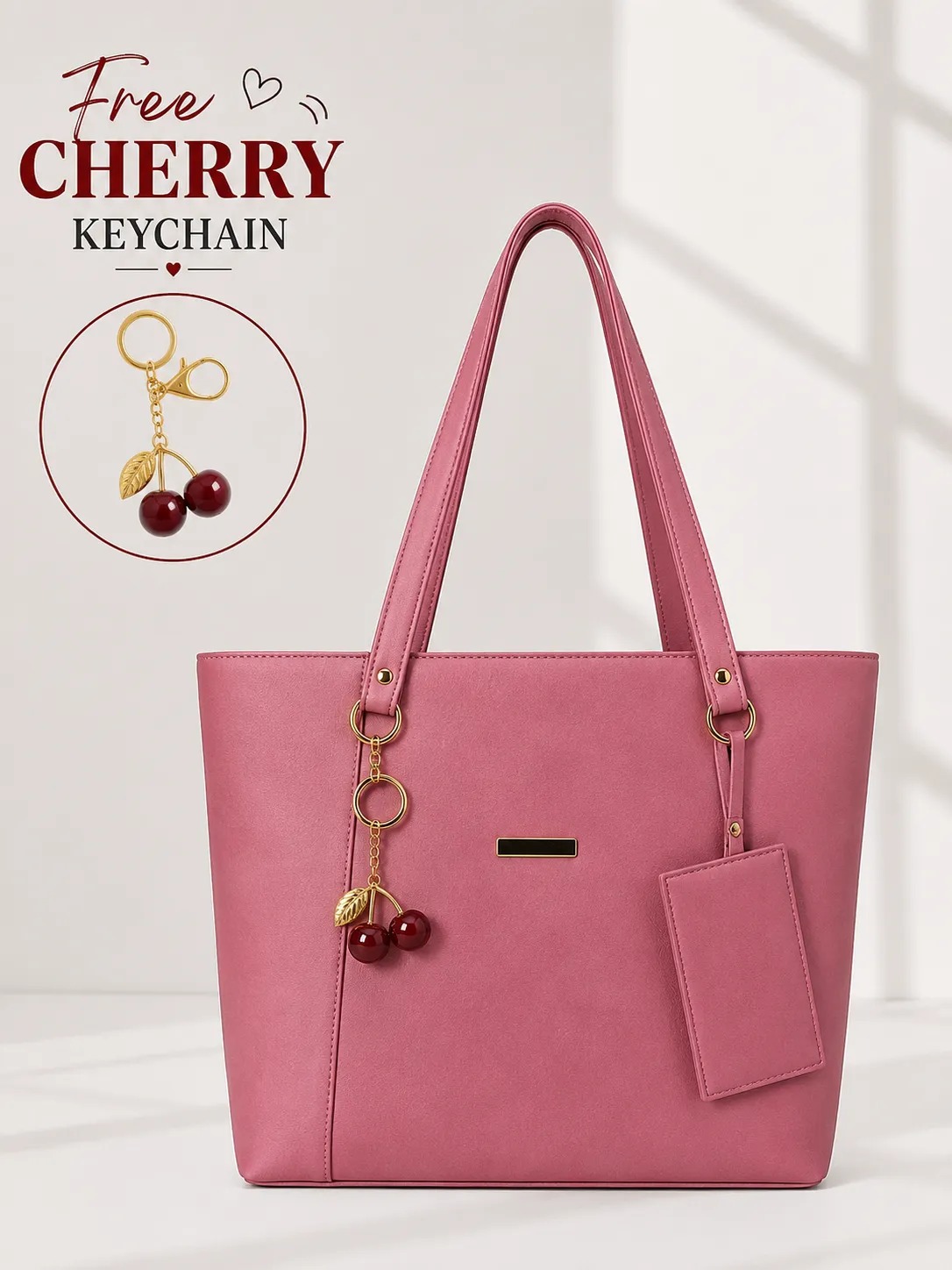 Tote with cherry keychain