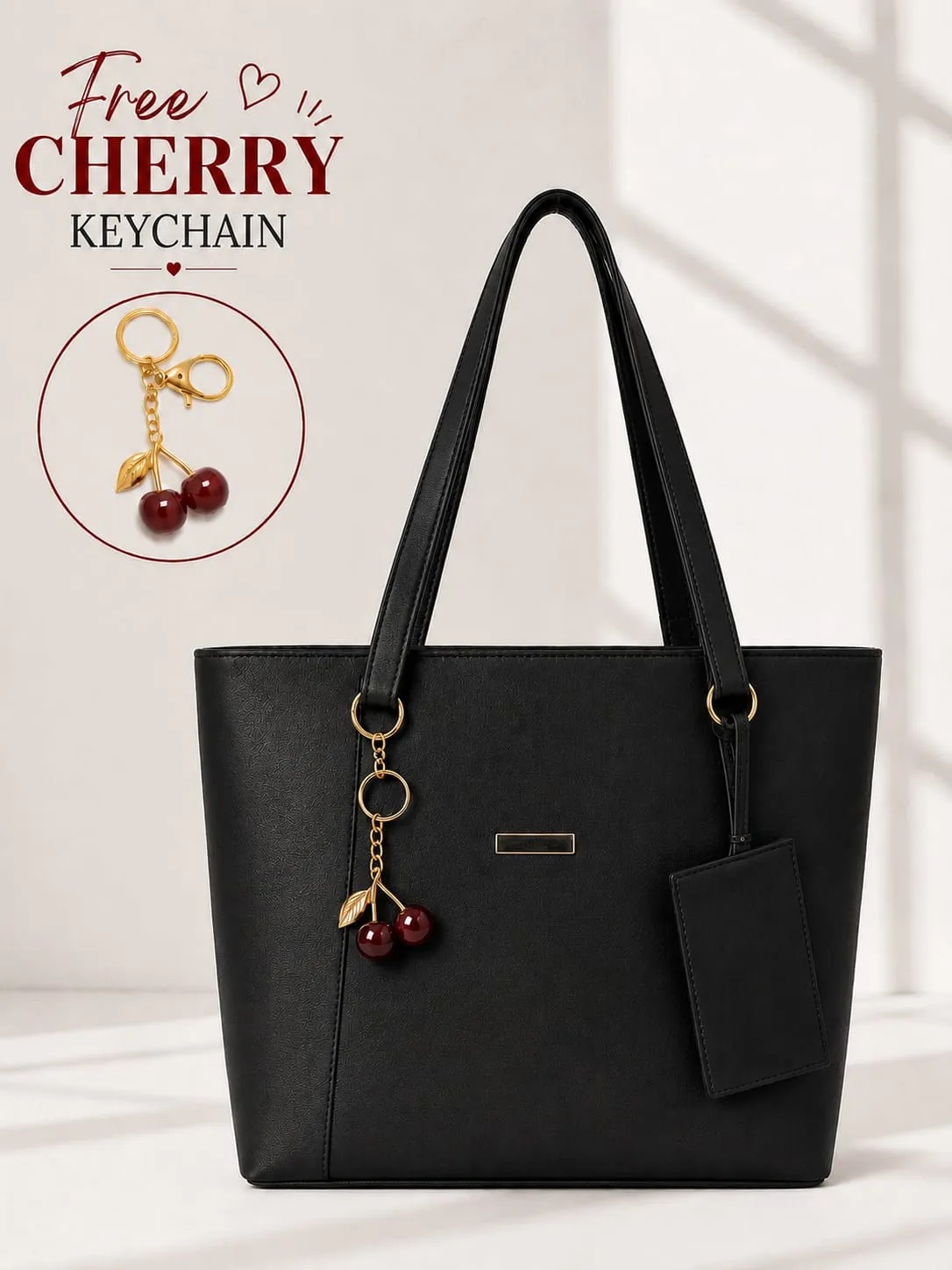 Tote with cherry keychain
