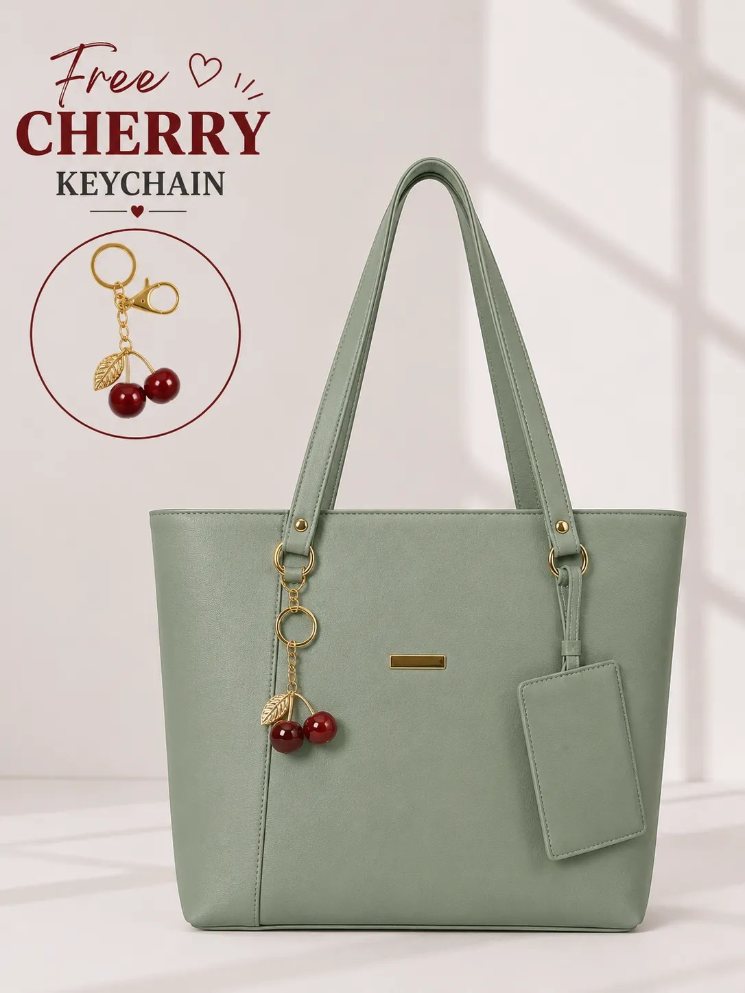 Tote with cherry keychain