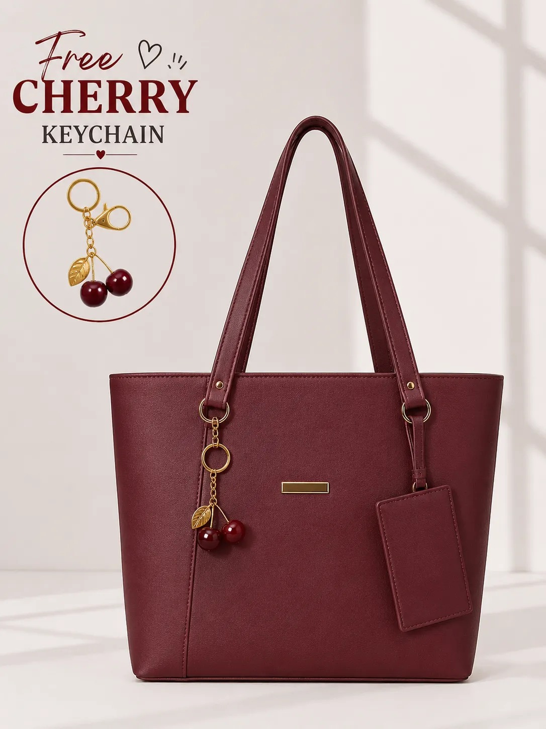 Tote with cherry keychain