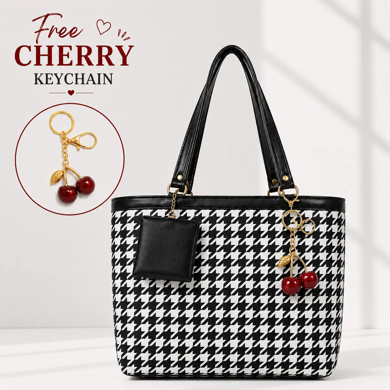 tote with cheery keychain