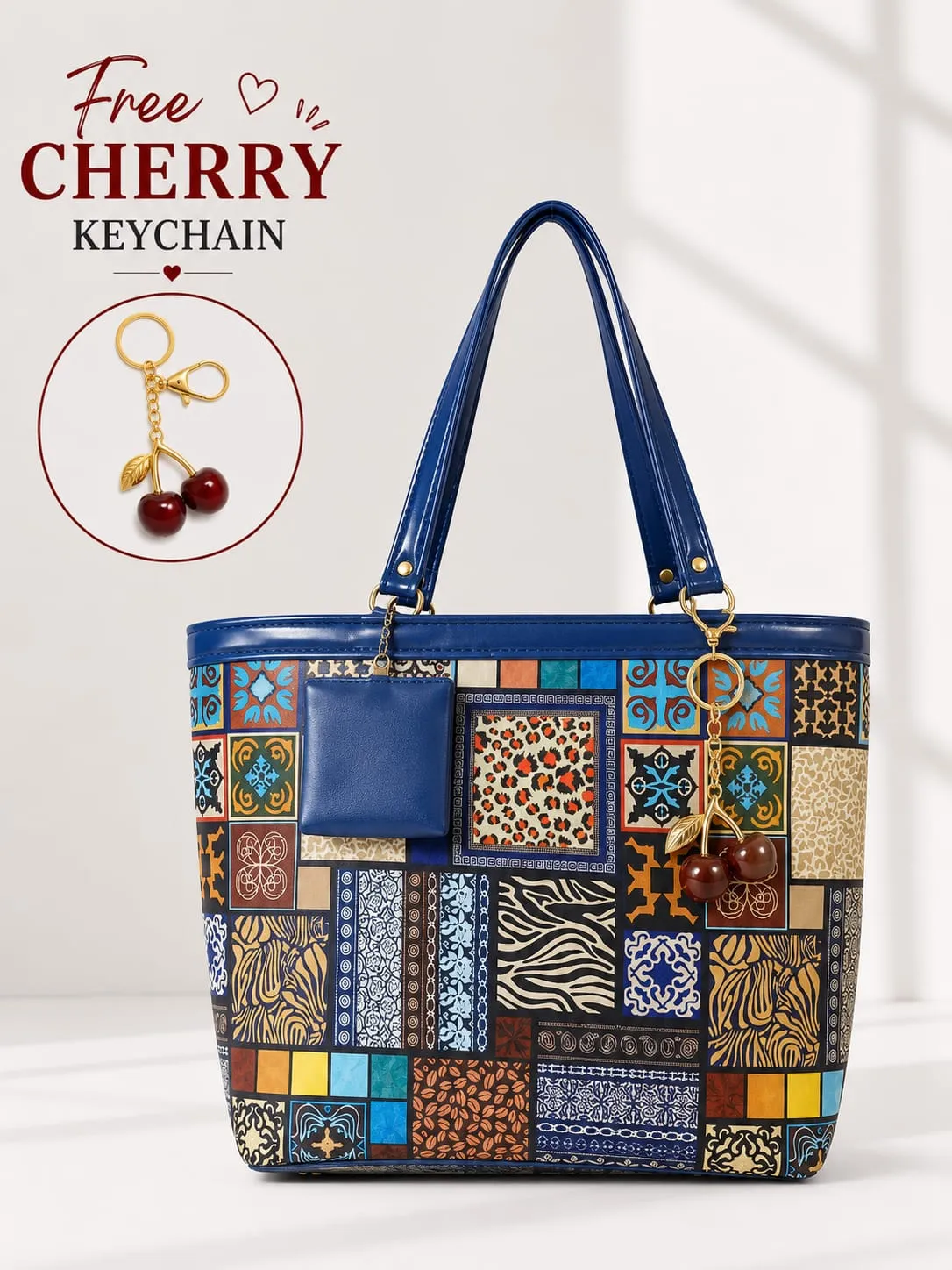 tote with cheery keychain