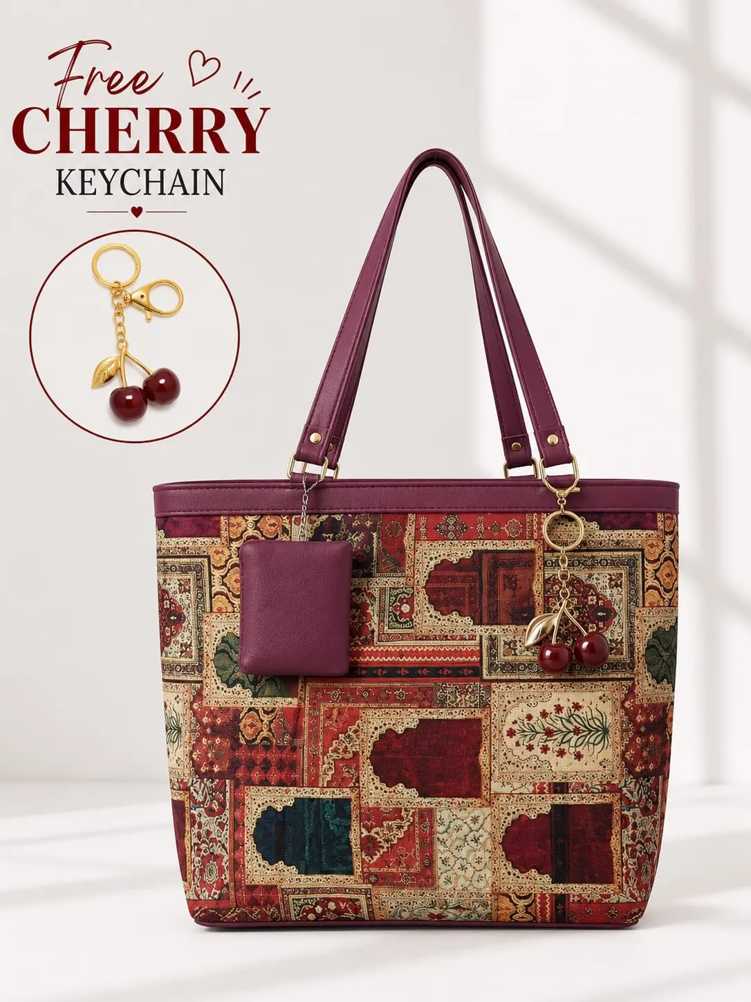 tote with cheery keychain