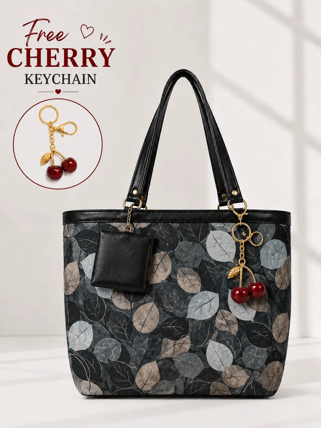 tote with cheery keychain