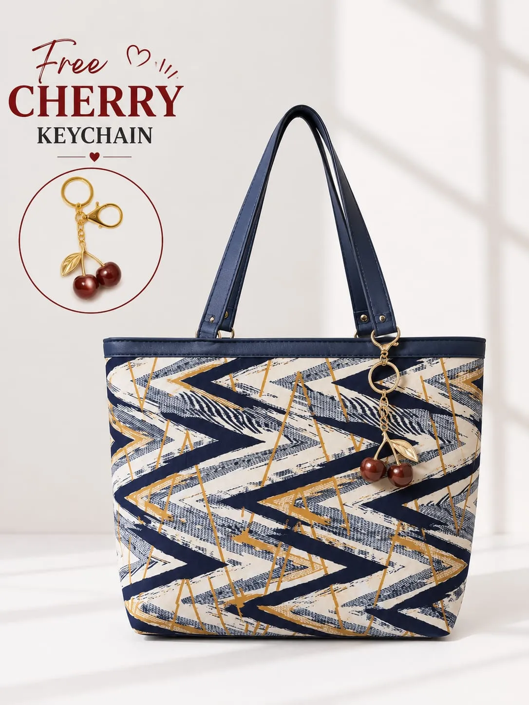 tote with cheery keychain